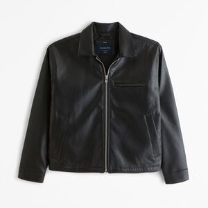Black cropped vegan leather trucker jacket from Abercrombie
